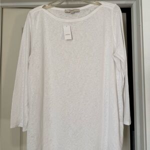 LOFT Women's White Long-Sleeve boat Neck Top